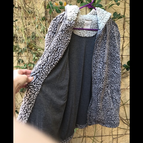 Anthro Thread & Supply Grey Silver Hooded Teddy Jacket Sz M - Picture 4 of 8